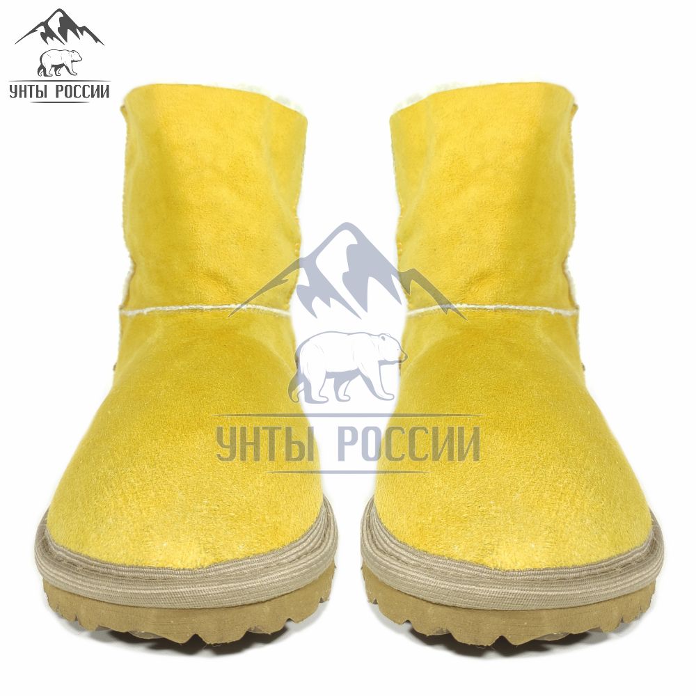 Угги из натуральной дублёной овчины желтые с коричневой пяткой